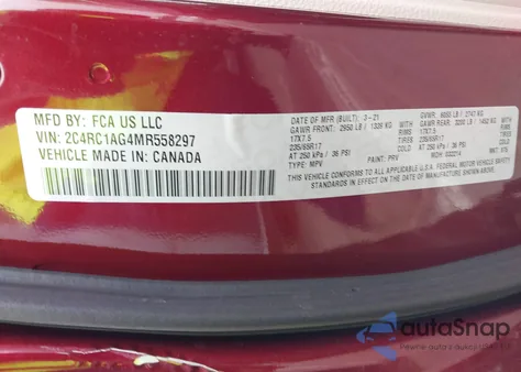 2021 Chrysler Voyager L z USA, uszkodzony, nr VIN 2C4RC1AG4MR558297